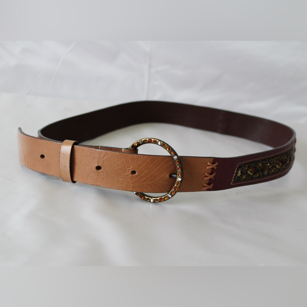 Chico’s Brown Leather Beaded Western Belt